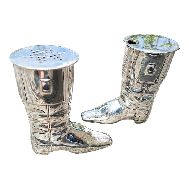 English Victorian Silverplate Equestrian Pepper Shaker & Mustard Cruet For Sale