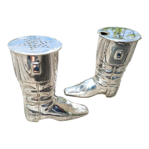 English Victorian Silverplate Equestrian Pepper Shaker & Mustard Jar