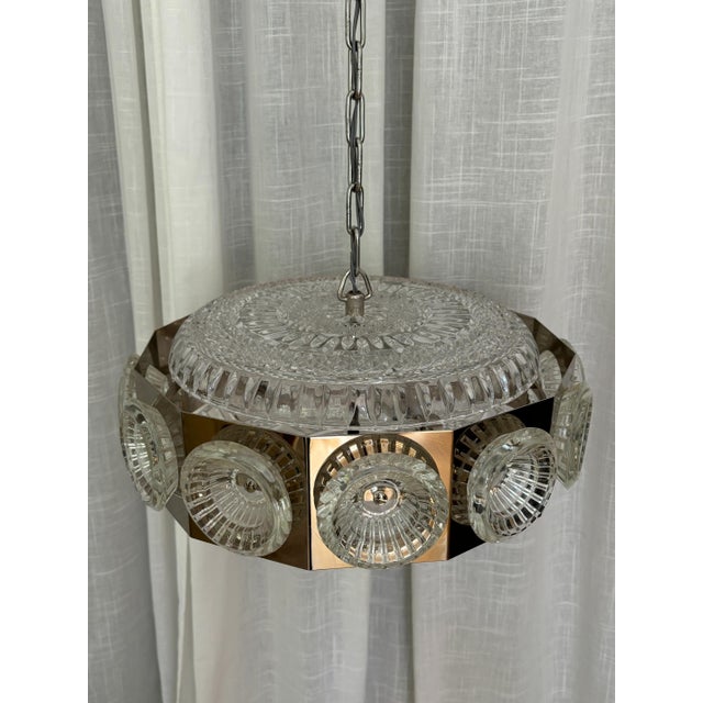 Metal Ceiling Lamp with Crystal Elements by Carl Fagerlund for Orrefors, Sweden, 1960s For Sale - Image 9 of 18