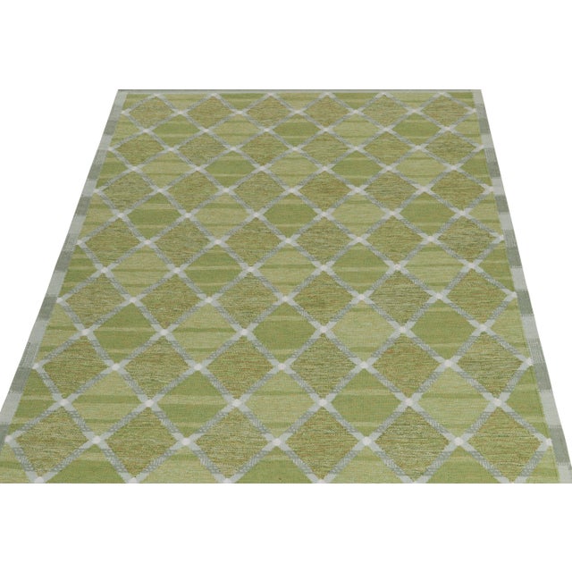 Mid-Century Modern Rug & Kilim’s Scandinavian Style Custom Kilim in Green and Gray Lattice Pattern - 14x20 For Sale - Image 3 of 7