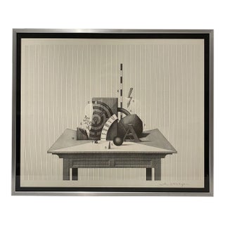 Late 20th Century Geometric Abstract Print on Paper Signed, Framed For Sale