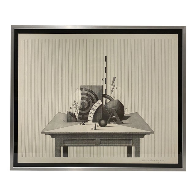 Late 20th Century Geometric Abstract Print on Paper Signed, Framed For Sale