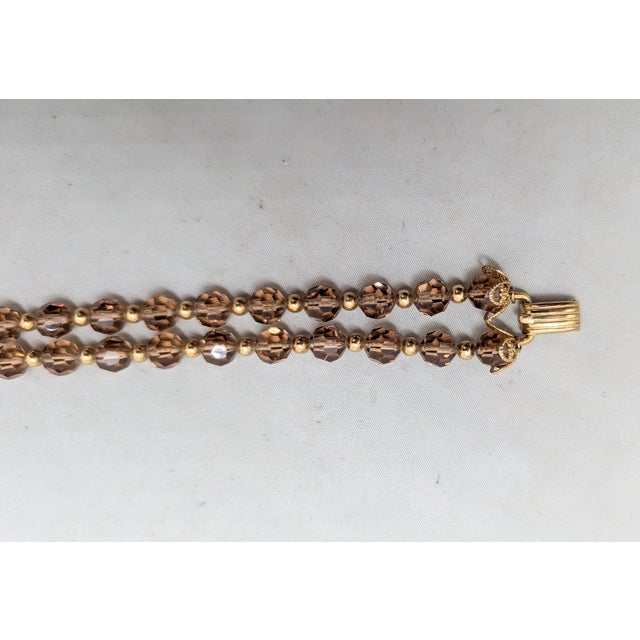 1960s Vintage 1960s Signed Napier 2-Strand Goldtone Faux-Topaz Beaded Bracelet For Sale - Image 5 of 8