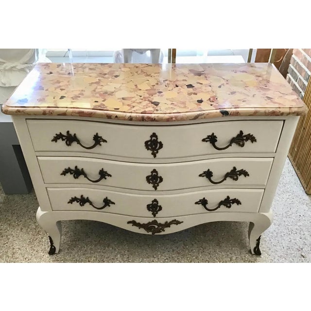 Antique Louis XVI Style Bronze Mounted Lacquered Commode Chest of Drawers W Marble Top For Sale In Los Angeles - Image 6 of 7