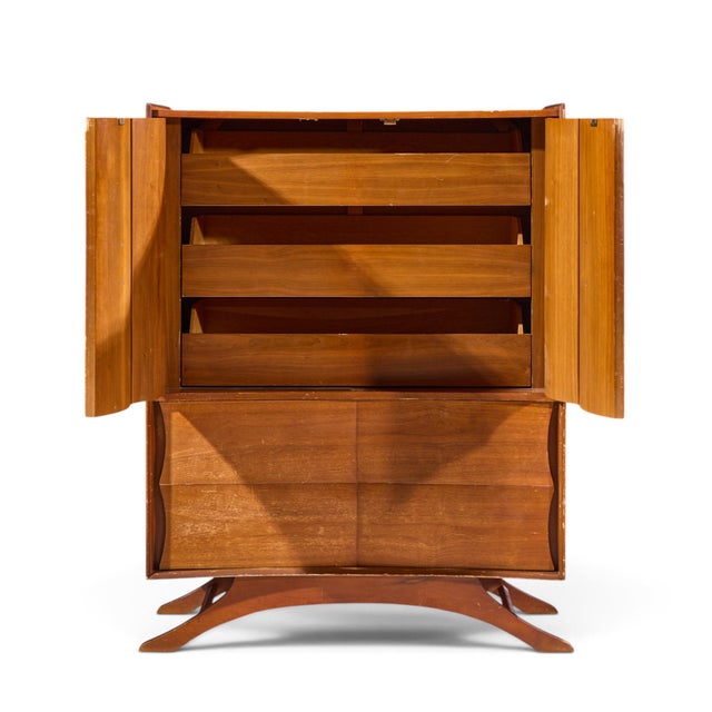 Brown Vladimir Kagan Style Mid Century Walnut Gentlemans Chest Highboy Dresser For Sale - Image 8 of 9