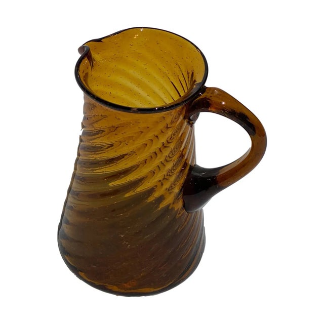 1940s Vintage Amber Twisted Ribbed Glass Pitcher For Sale - Image 5 of 5