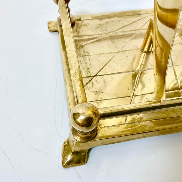 1970s Vintage Hollywood Regency Brass Blesbok Antelope Horn Fireplace Tools - Set of 5 For Sale - Image 15 of 16