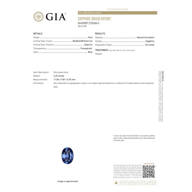 4.25 Ct Gia Certified Oval-Cut Natural Ceylon Sapphire & Diamond Ring Size 6.5 For Sale - Image 9 of 9