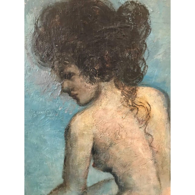 Mid-Century Modern Mid-20th Century Oil on Board Painting of Profile of Woman, Dated 1965 For Sale - Image 3 of 6