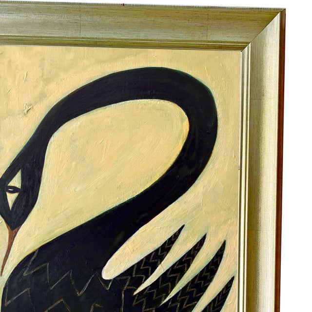 Contemporary Original Black Swan Painting in Brushed Gold Frame, Oil on Canvas, 21" H X 17" W by Tatiana Duperault For Sale - Image 3 of 5