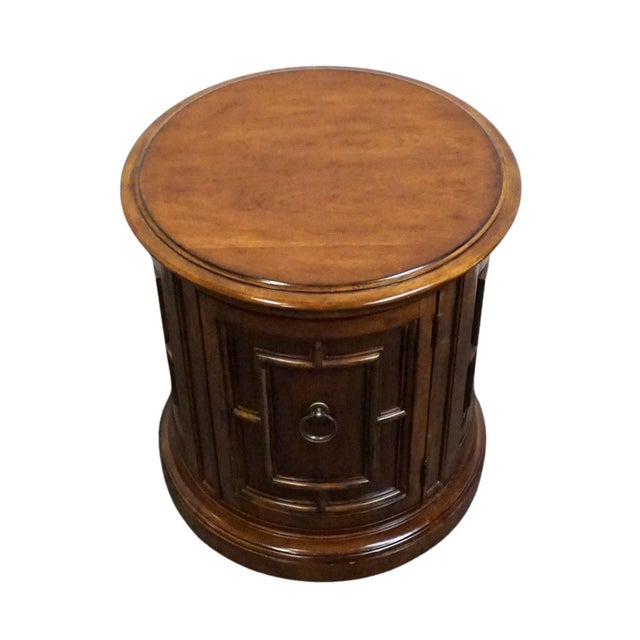 2010s Bernhardt Furniture Solid Cherry Traditional Italian Inspired 28" Round Drum Storage End Table 327-216 For Sale - Image 5 of 13