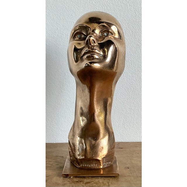 Mid-Century Modern Vintage Charles Delporte Polished Bronze Bust Signed and Numbered For Sale - Image 3 of 10