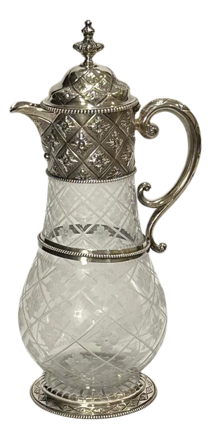 Mid 19th Century Victorian Sterling Silver And Etched Glass Claret Jug, London