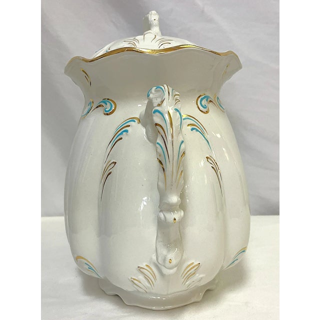 Shabby Chic Vintage Large Lidded Porcelain Tureen With Gold and Blue Accents For Sale - Image 3 of 12