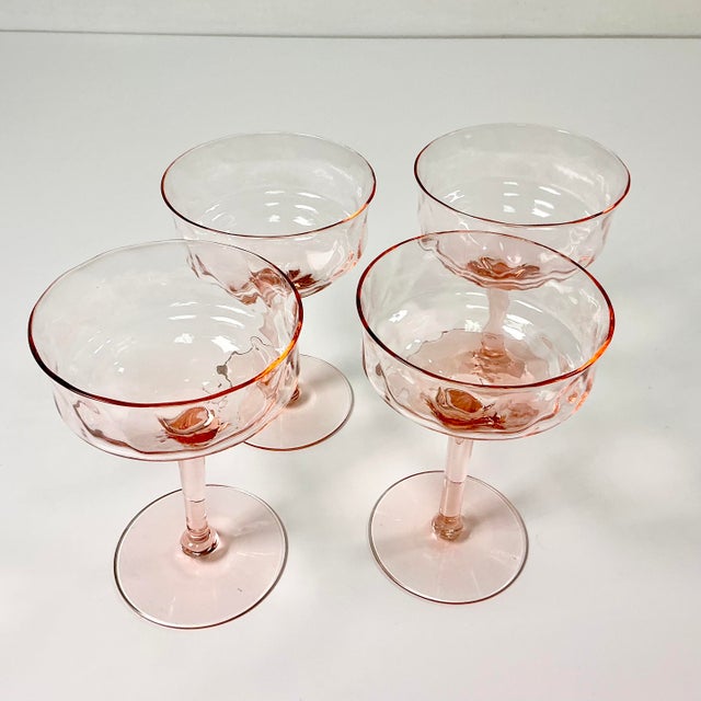 Mid 20th Century Mid 20th Century Art Deco Hollywood Regency Boho Chic Pink Crystal Champagne Coupes - Set of 4 For Sale - Image 5 of 9