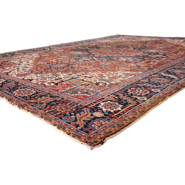 79704 Antique Persian Heriz Rug, 09'10 x 13'10. The Imperial Axis: An Antique Persian Heriz Masterpiece of Noble Grandeur...