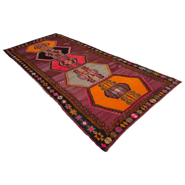 Handwoven Turkish Kilim Anatolian Flat Weave Purple Rug For Sale - Image 4 of 16