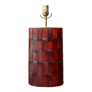 Vintage Woven Leather Lamp For Sale