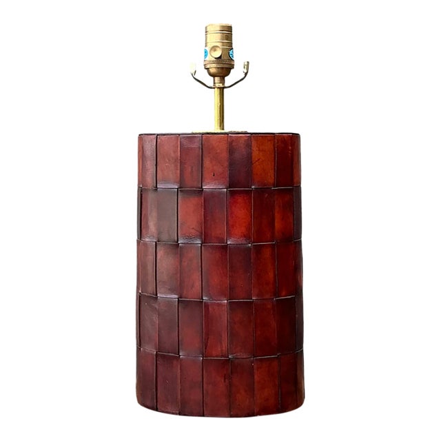 Vintage Woven Leather Lamp For Sale