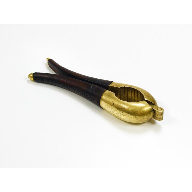 Carl Aubock Vienna Signed Vintage Brass & Leather Nutcracker, Austria, 1950s attributed to Carl Auböck For Sale - Image 12 of 18