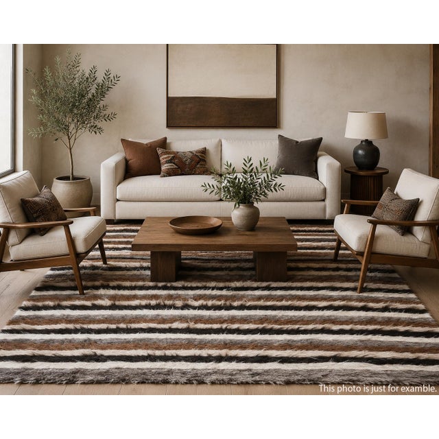 Mid-Century Modern Mid 20th Century Handwoven Tribal Modern Stripe Kilim – Wool Flatweave Art Rug -4' X5' 7'' For Sale - Image 3 of 12