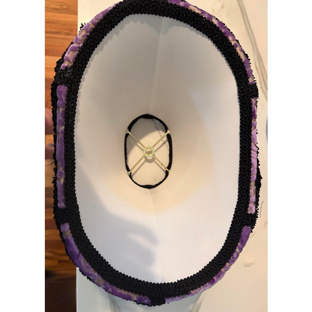 2020s Vintage Purple Velvet & Gold Leaf Lamp Shade With Black Rayon Chainette Fringe For Sale - Image 5 of 6