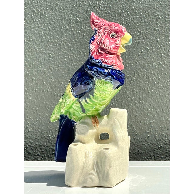 Vintage Glazed Ceramic Bird With Flower Frog For Sale - Image 11 of 12