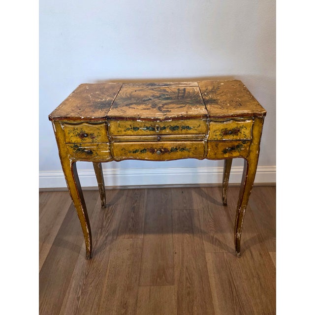 Chinoiserie 18th C. Italian Chinoiserie Venetian Louis XV Period Antique Polychrome Painted Dressing Table Console For Sale - Image 3 of 18