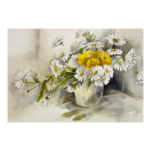 1980s Natalie Fleming Daisy Floral Still Life Watercolor