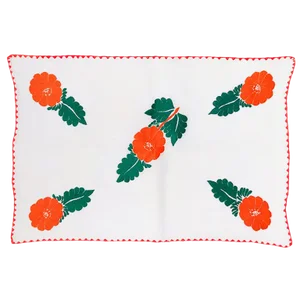 1950s Cottage Floral Hibiscus Hand-Stitched Crocheted Linen Tablecloth
