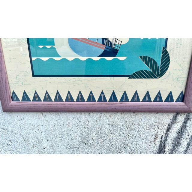 Wood Postmodern 1980s Art Deco Revival Great Escapes on Beckett Cambric Framed Poster For Sale - Image 7 of 13