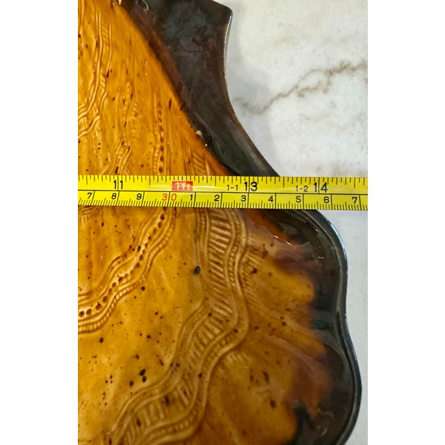 Coffee Vintage Majolica Coastal Scallop Shell Centerpiece Bowl With Figural Fish Feet For Sale - Image 8 of 10