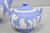 Wedgwood Antique Wedgwood Blue Jasperware Tea Set W/ Tea Pot Creamer Sugar Bowl 3 Pc Set For Sale - Image 4 of 15