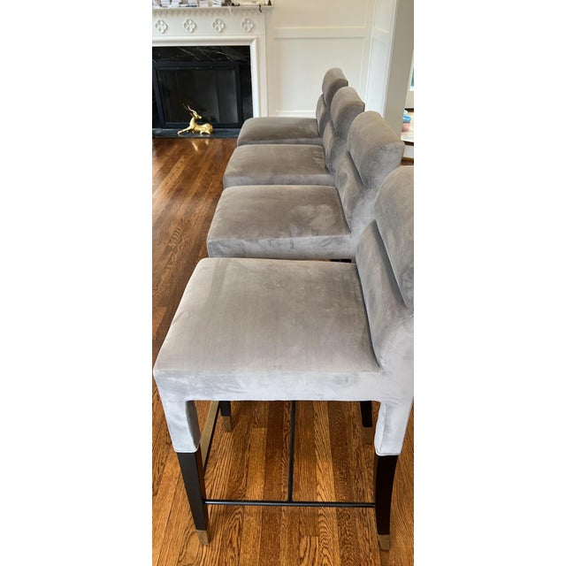 Contemporary Set of 4 Tov Velvet and Brass Bar Stools — Like New, Used for Staging Only For Sale - Image 3 of 9