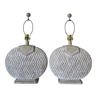 1980’s Vintage Postmodern Geometric Plaster Table Lamps – A Pair For Sale
