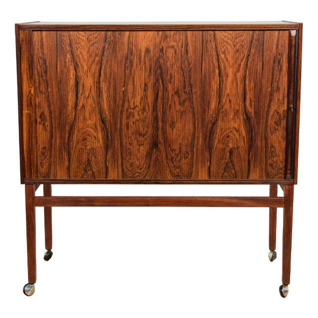 Mid-Century Rosewood Bar with Roller Doors, Denmark, 1960s For Sale
