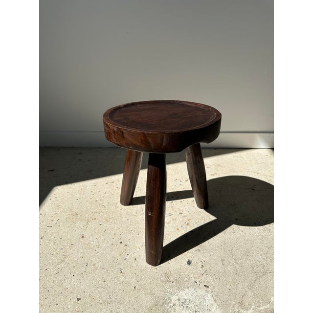 Wood Low Small Hollow Upcycled Teak Tripod Stool For Sale - Image 7 of 12