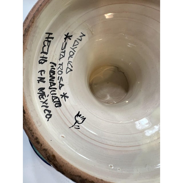 Mid 20th Century Fruit Bowl Footed Ceramic, Santa Rosa, Majolica Style, Vantage Mexican Pottery For Sale - Image 6 of 15