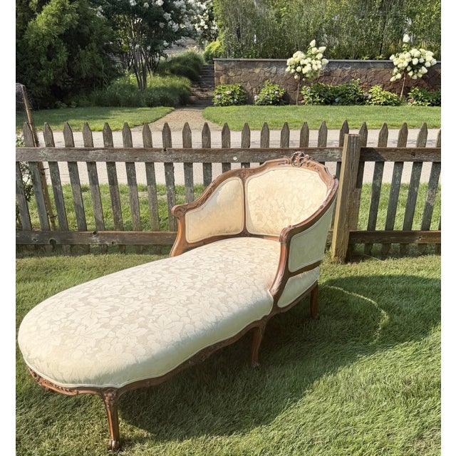 Antique Carved Louis XV Style Chaise Lounge Upholstered in Ivory For Sale - Image 10 of 18