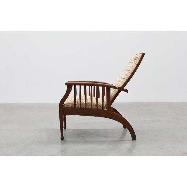Arts & Craft Oak Armchair with Spindle Sides and Tweed Upholstery, Belgium, 1920s For Sale - Image 6 of 18