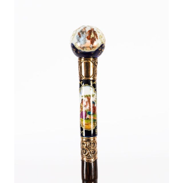 Antique French Gold Plate and Porcelain Walking Sword Stick, 1800s For Sale - Image 5 of 18
