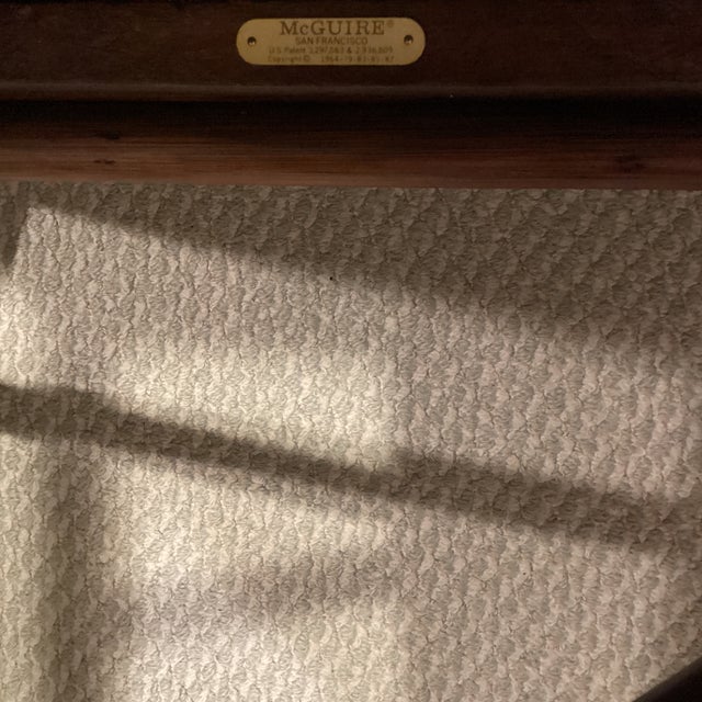 Camel 4 Refurbished McGuire Antalya Rattan and Laced Leather Strapped Chairs For Sale - Image 8 of 8