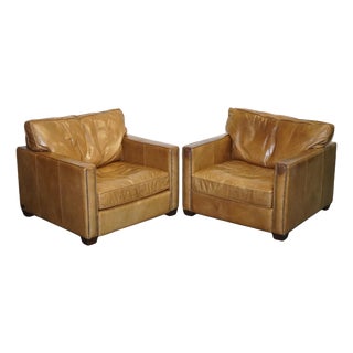 Tan Leather Armchairs by Timothy Oulton Viscount For Sale