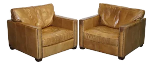 Tan Leather Armchairs by Timothy Oulton Viscount