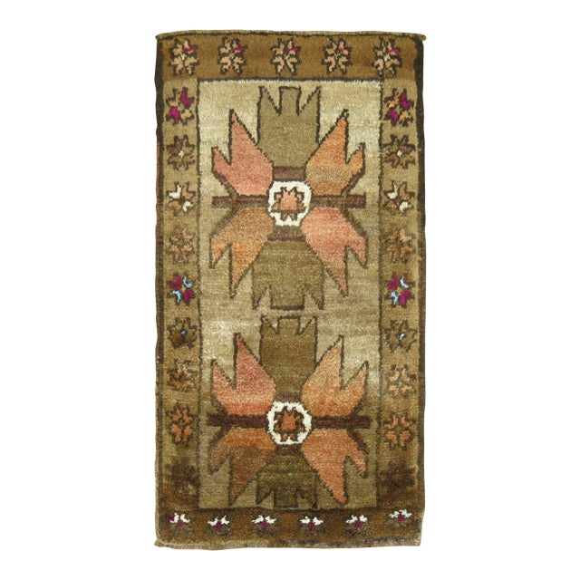 Vintage Zabihi Collection Turkish Village Brown Throw 20th Century Rug For Sale