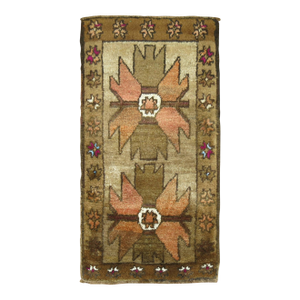 Vintage Zabihi Collection Turkish Village Brown Throw 20th Century Rug