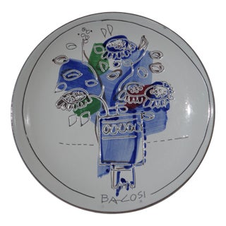 Italian Art Ceramic Pottery Plate by Manlio Bacosi Deruta, 1970s For Sale