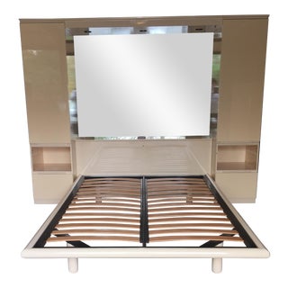 Ello Vintage Mirrored Queen Platform Bed Unit For Sale