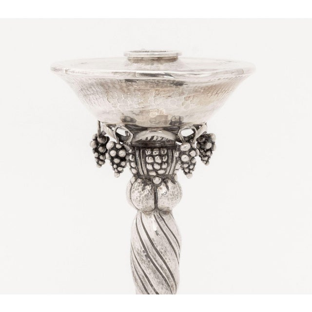 Mid 20th Century Michael Strauss Hammered Silver Candlesticks, Pair For Sale - Image 5 of 11