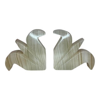 Vintage 1970s Polished Italian Alabaster Tulip Bookends - a Pair For Sale